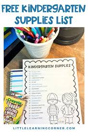 free kindergarten supplies list