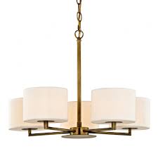 Fifth And Main Lighting Manhattan 5 Light Aged Brass Pendant With Cream Colored Shades Hd 1535 The Home Depot
