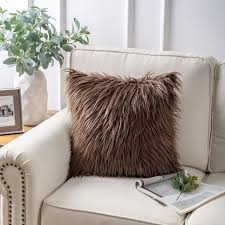 phantoscope plush faux fur full throw pillow with insert 22 inchx22 inch coffee 1 pack size 22 inch x 22 inch brown