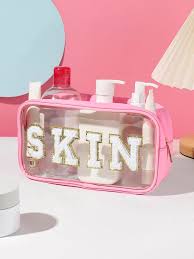 chenille letter clear makeup bags skin