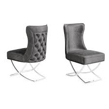 Dark Grey Velvet Fabric Dining Chairs