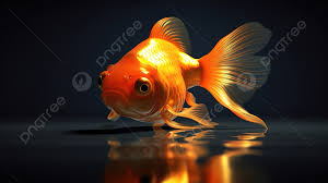 goldfish is floating on a dark