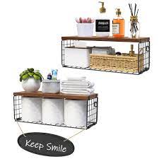 Obswell Kole 2 Pack Floating Shelves Wall Mounted with Storage  Basket,15x5.9x5.9,Rustic Wood Shelves for Bedroom,Living  Room,Kitchen,Wall Decor,Plants,Books-Brown : Amazon.sg: DIY & Tools