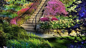 4k spring garden stairs wallpaper