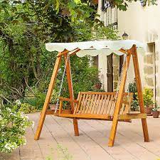 2 Seater Wooden Wood Garden Swing Chair