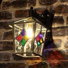Outdoor Wall Lantern With Stain Glass Shade