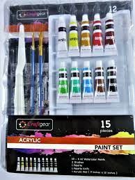 Craftgear Acrylic Paint Art Set 15 Pieces With Paints Brushes Palette Knife  Pad | eBay
