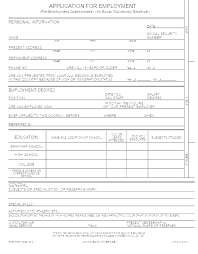 Employment Application Form Free Blank Template Stirring