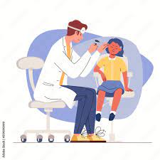 Otolaryngologist examines child. girl on medical examination by doctor. ENT  checkup ears of small patient. Vector illustration flat cartoon isolated  white background. Stock Vector | Adobe Stock
