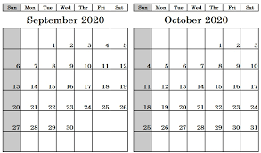 September October 2020 Calendar Printable Templates