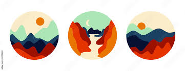 Abstract Landscape Round Icon Set