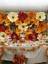 Large happy fall banner, fall decorations, thanksgiving decor, fall maple leaves pumpkin banner, autumn fall party outdoor & indoor decor supplies(8.2 x 1.5 ft) 4.6 out of 5 stars 224 $9.99 $ 9. Fall Theme Paper Flower Backdrop Styled By Whimsical Events By Abby Co Giant Paper Flowers Diy Pink Baby Shower Decorations Paper Flowers