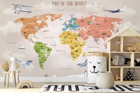 Colorful Kids World Map Wallpaper Mural