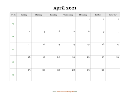 We merged 4 different templates in a single pdf file. Free 2021 Calendar Blank April Template Horizontal Free Calendar Template Com