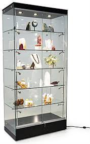 Frameless Glass Store Cabinets Led Top Side Lighting