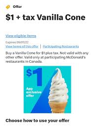 mcdonalds 1 tax vanilla cone app