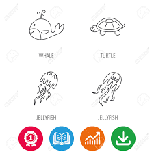 Turtle And Jellyfish Icons Whale Linear Sign Award Medal