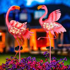 Joiedomi 2 Pack Pink Flamingo Garden Solar Lights Flamingo Pathway Outdoor Stake Metal Lights Waterproof Solar Led Flamingo Lights For Outdoor
