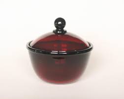 Vintage Ruby Red Glass Sugar Bowl With