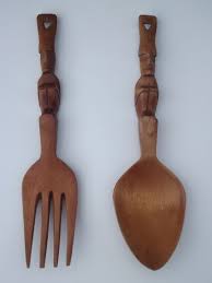 Retro Tiki Hand Carved Wood Fork And