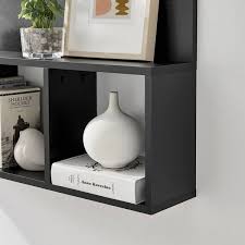 3 Cube Black Floating Wall Shelf