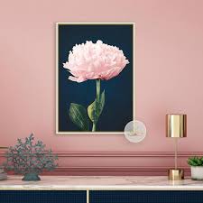 Peony Print Pink Navy Wall Art Flower