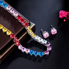 colorful cz stone tennis chain necklace