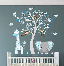 Boys Jungle Wall Stickers Blue And Grey