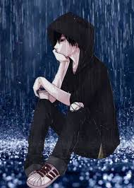 sad anime boy crying in the rain alone