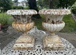 Antique Cast Iron Garden Urns For