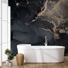 Dark Marble With Gold Faux Wallpaper