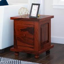 rustic solid wood storage end tables w