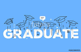 Vector Illustration Of Word Graduation With Graduate Caps On A Blue