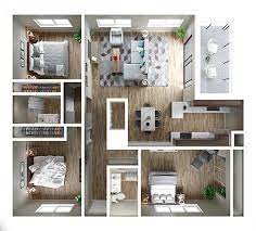 Three Bedroom 3d Floor Plan Top View