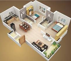 amazing three two bedroom house 3d plan