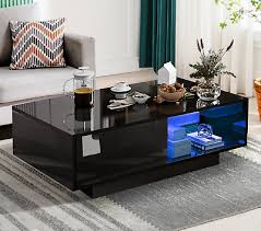 Black Led Wooden Coffee Table With
