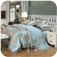 luxury lace jacquard bedding blue beige