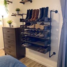 Wall Mounted Shoe Rack Pipes And Wood