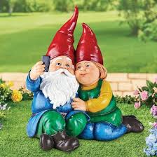 Gnome Old Couple On Bench Statue In