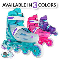 Crazy Skates Adjustable Inline Skates For Girls Beginner Kids Rollerblades Teal With Purple Small Sizes J11 1