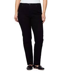 Gloria Vanderbilt Black Rinse Floral Embroidered Amanda Straight Leg Jeans Plus