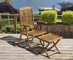Teak Garden Recliner Arm Chair Footstool