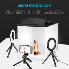 Neewer Photo Studio Box 16x16inches Table Top Photo Light Box Continous Lighting Kit With 3 Tripod Stands 2 Led Ring Lights 4 Color Backdrops And A Phone Holder For Product Jewelry Food