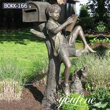 Garden Decor Bronze Boy Statue Reading