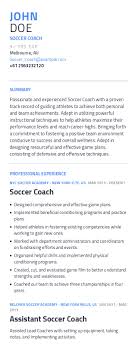 soccer coach resume exle with