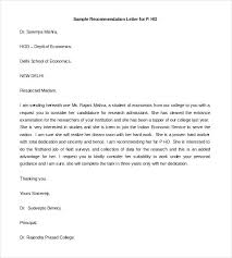 Academic Reference Letter Sample College Recommendation For