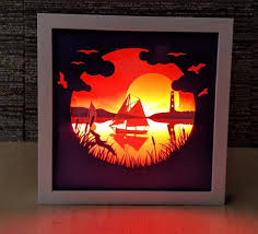 Sailboat Paper Cut Light Box Art