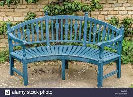Blue Wooden Garden Bench Seat In Front