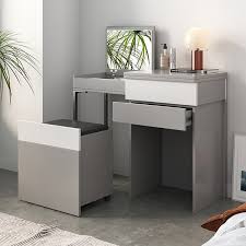 grey makeup vanity with mirror foldable