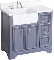The bathroom vanity comes already fully assembled. Amazon Com Zelda 36 Inch Bathroom Vanity Quartz Powder Gray Includes Powder Gray Cabinet With Stunning Quartz Countertop And White Ceramic Farmhouse Apron Sink Kitchen Dining